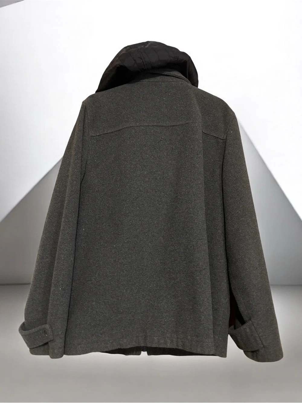 Men's Hooded Wool-Blend Winter Pea Coat - Charcoal Colored Silky Lined